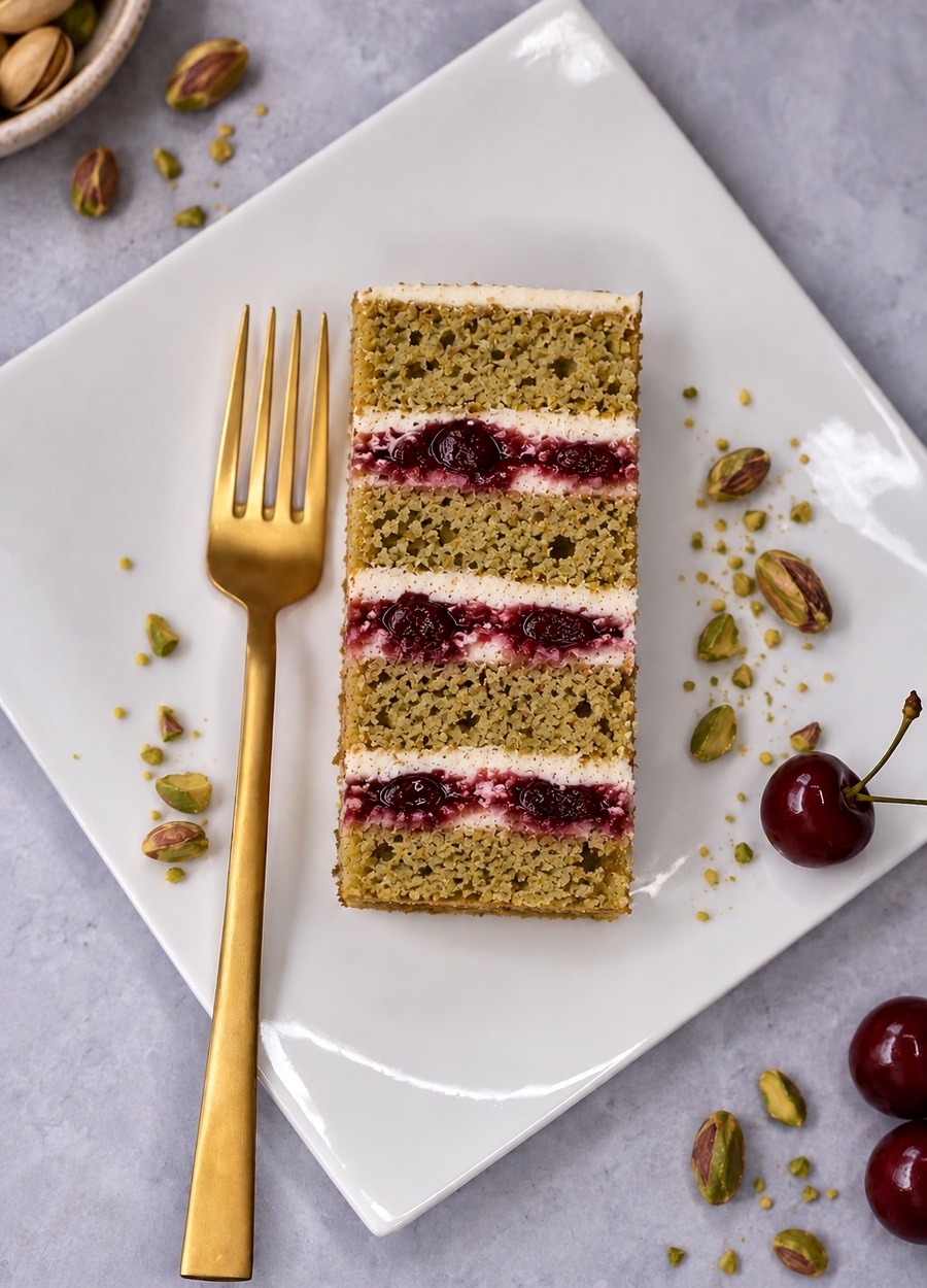 Stück Pistazien-Beeren-Torte