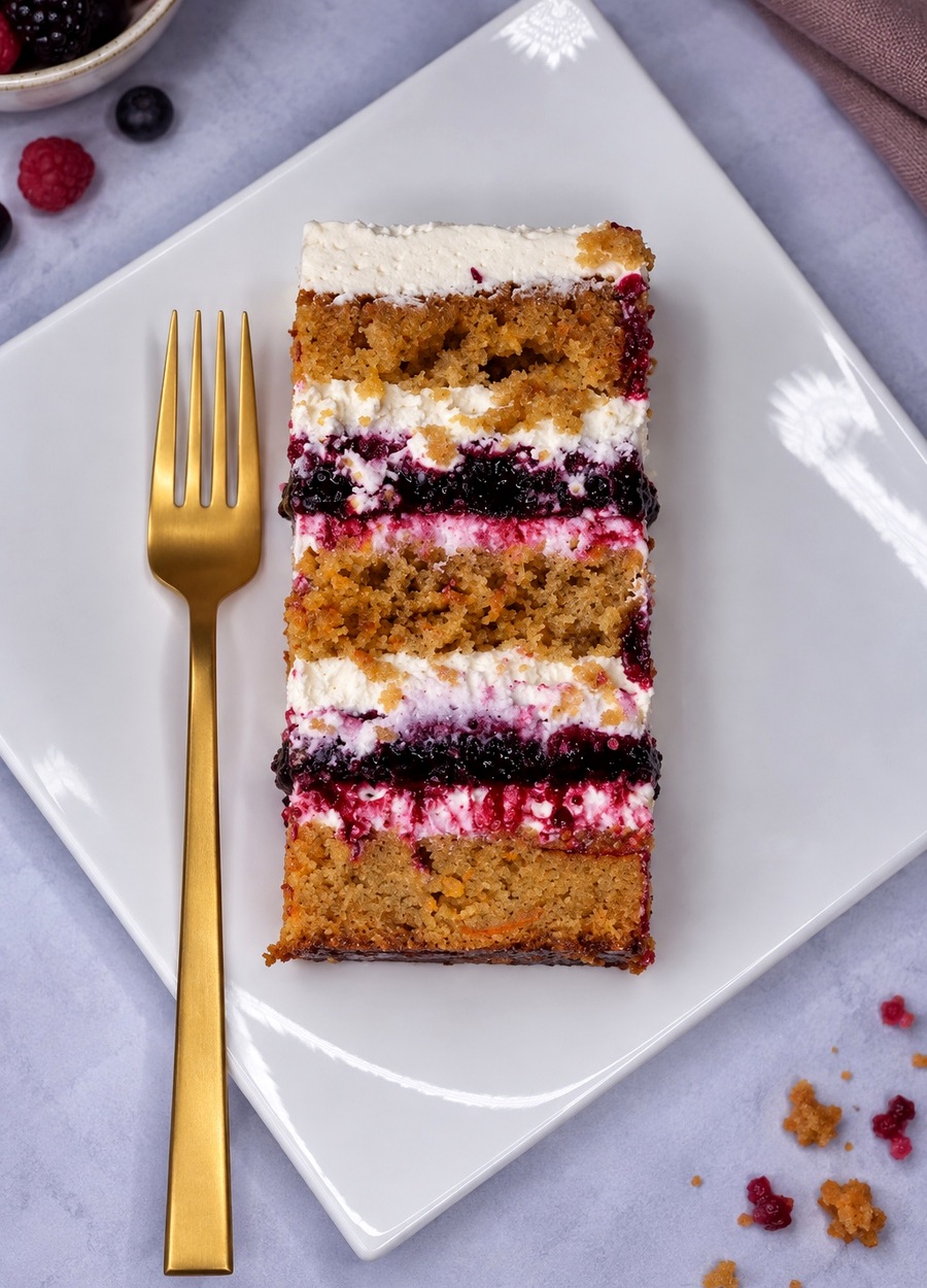 Stück Karotten-Waldbeeren-Torte